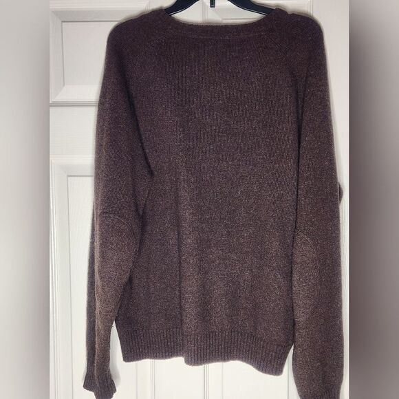 Lands'End L 42/44 Brown Lslv Knitted Merino Wool Blend V-neck Men's Sweater - Picture 7 of 8